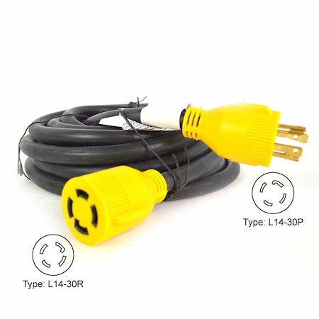 Superior Electric Generator Extension Cord NEMA L14-30P 30 Amp 4 Pole SJTW NEMA L14-30R 10AWG/4, 40ft RVA1557
